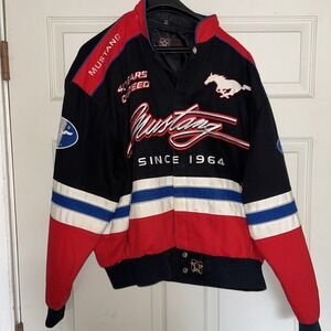 Vtg Ford Mustang 40th Anniversary Embroidered Jacket Blk JH Design Sz L